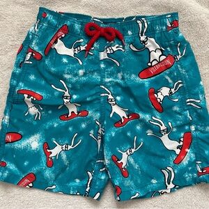 Vilebrequin Blue Surfing Bunny Boys Swim Shorts WITH drawstring swimwear bag.
